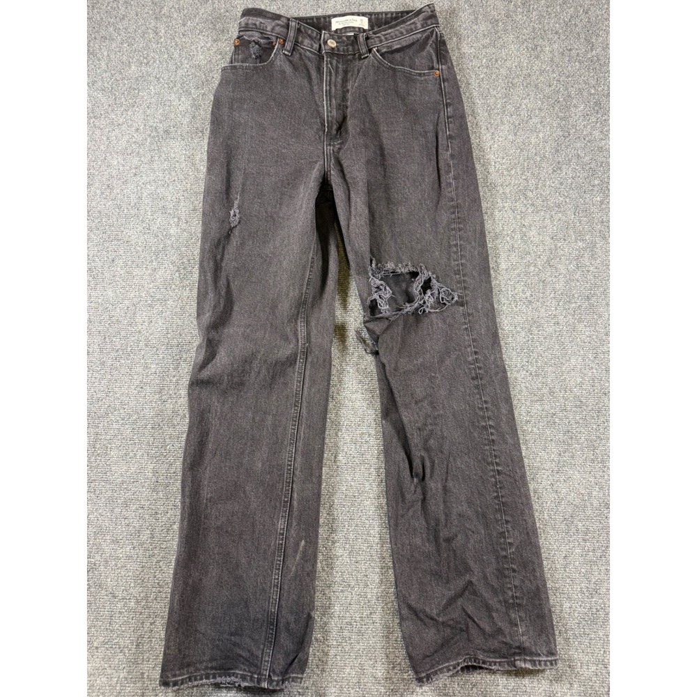 Abercrombie & Fitch The 90s Relaxed Jean High Rise Distressed Black 26 2R